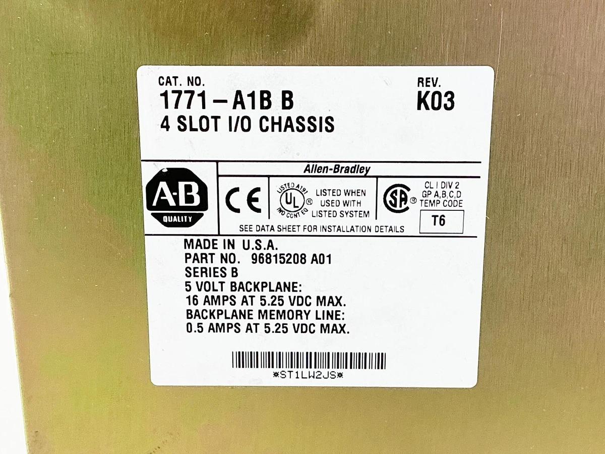 Used Allen Bradley 1771-A1B 4 Slot I/O Chassis 16A 5.25V 4 Slot