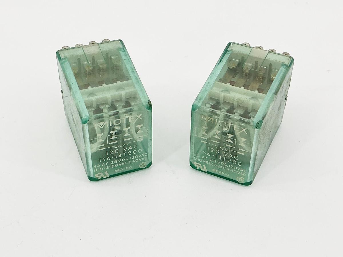 New Lot of 2 Midtex 156-14T200 Relay 120V 5A 1/10HP 14 Pin- No Box