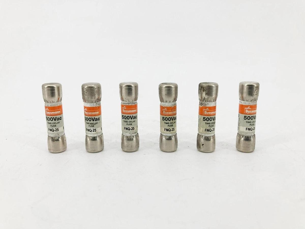 Lot of 6 New Bussmann FNQ-25 Time Delay Fuses 25 A 500VAC