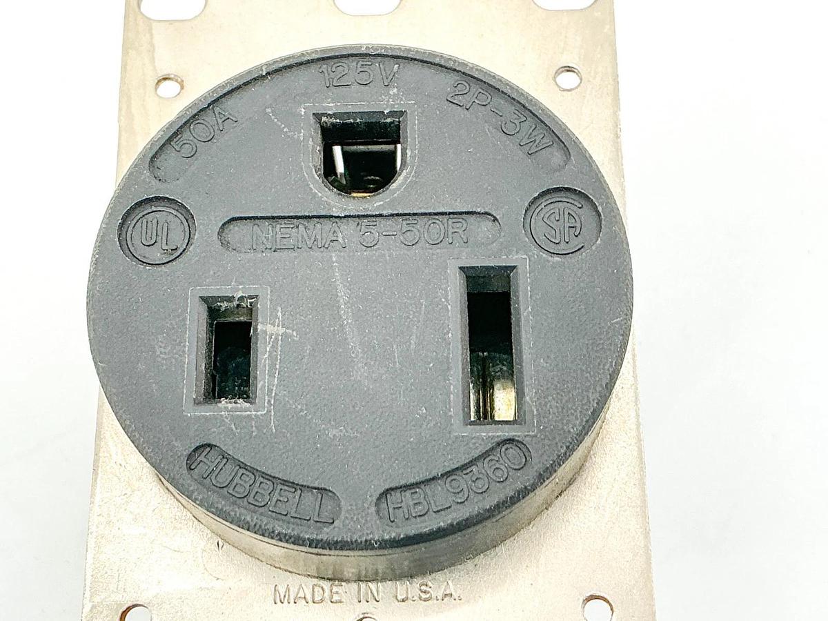 New Hubbell HBL9360 Straight Blade Devices Receptacle 50A 125V 2P 3 Wire -No Box