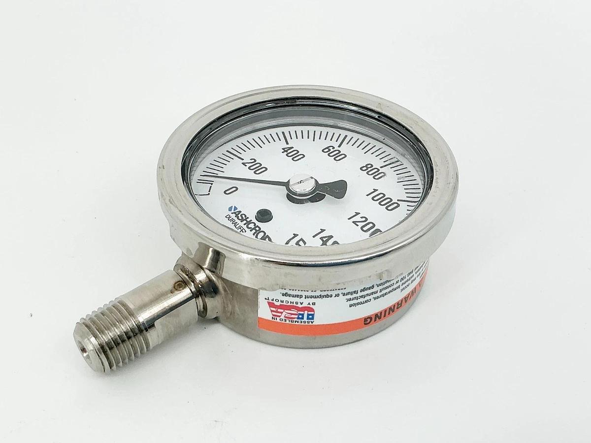 New Ashcroft 251009SW02L1500# Pressure Gauge 1500PSI 2-1/2" 316 Tube 30098150-47