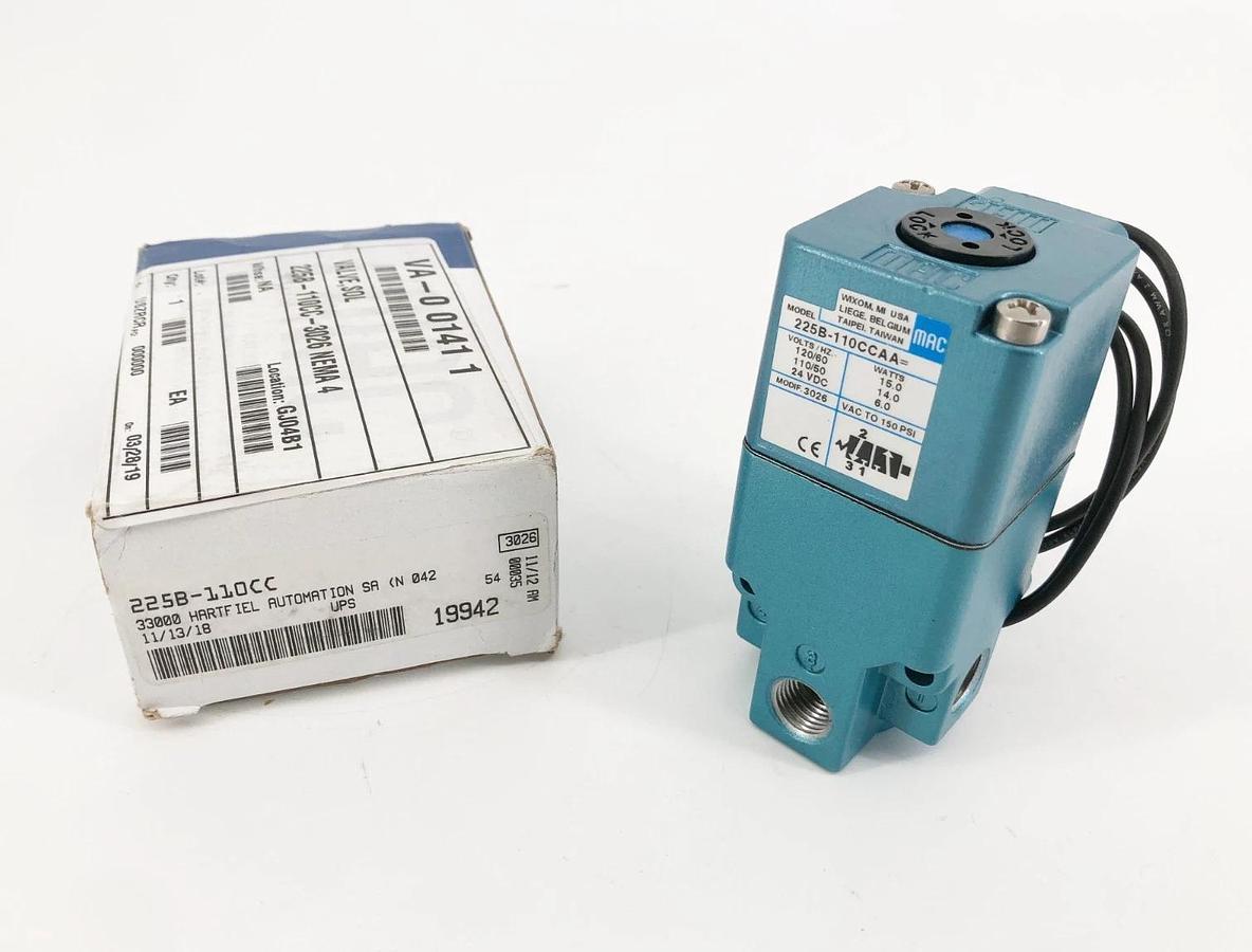 New MAC Valves 225B-110CCAA Solenoid Valve 110/120V 3/2-Way