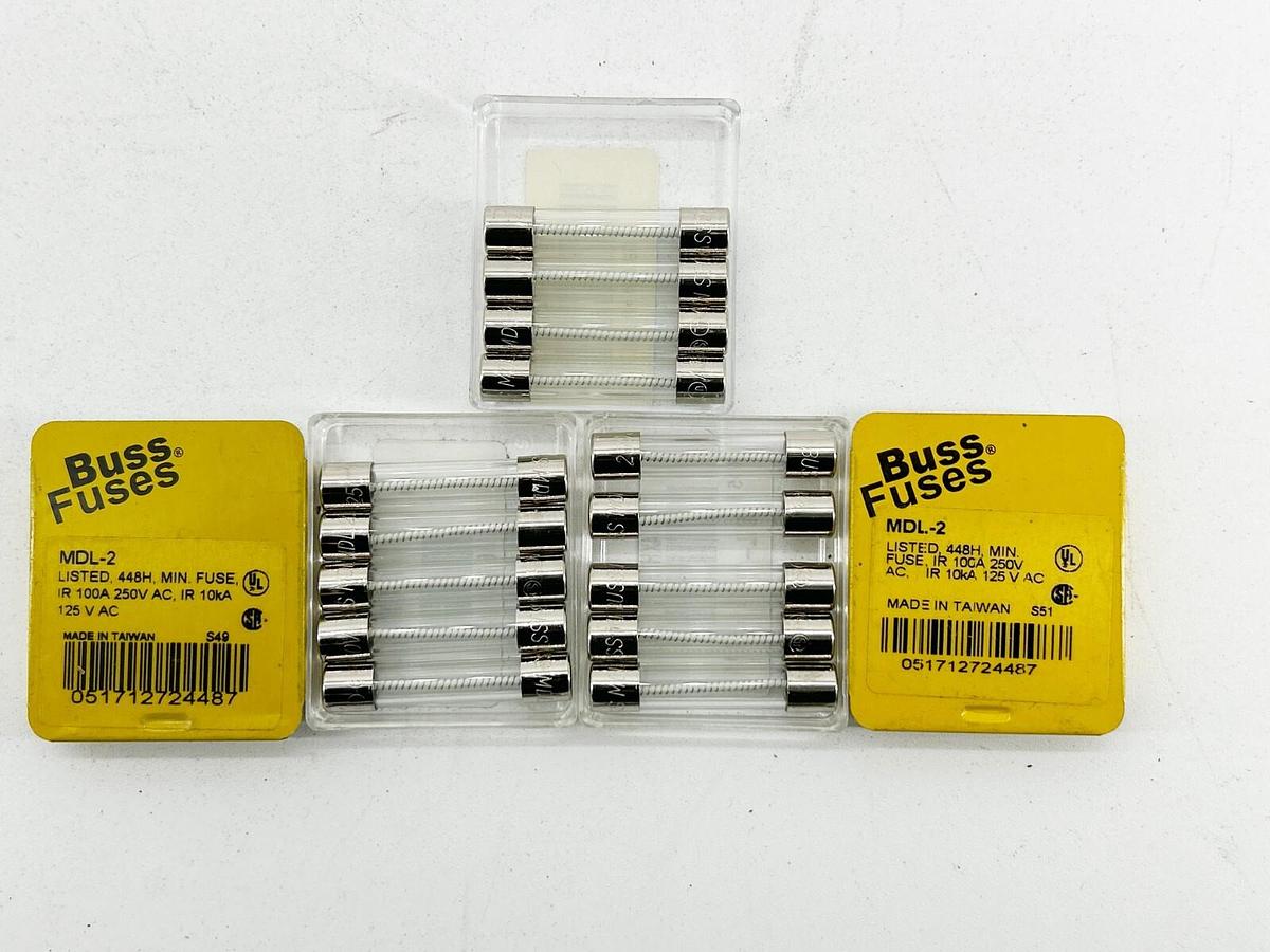 New Lot of 15 Bussmann MDL-2 Glass Fuse Pack 2A 250V