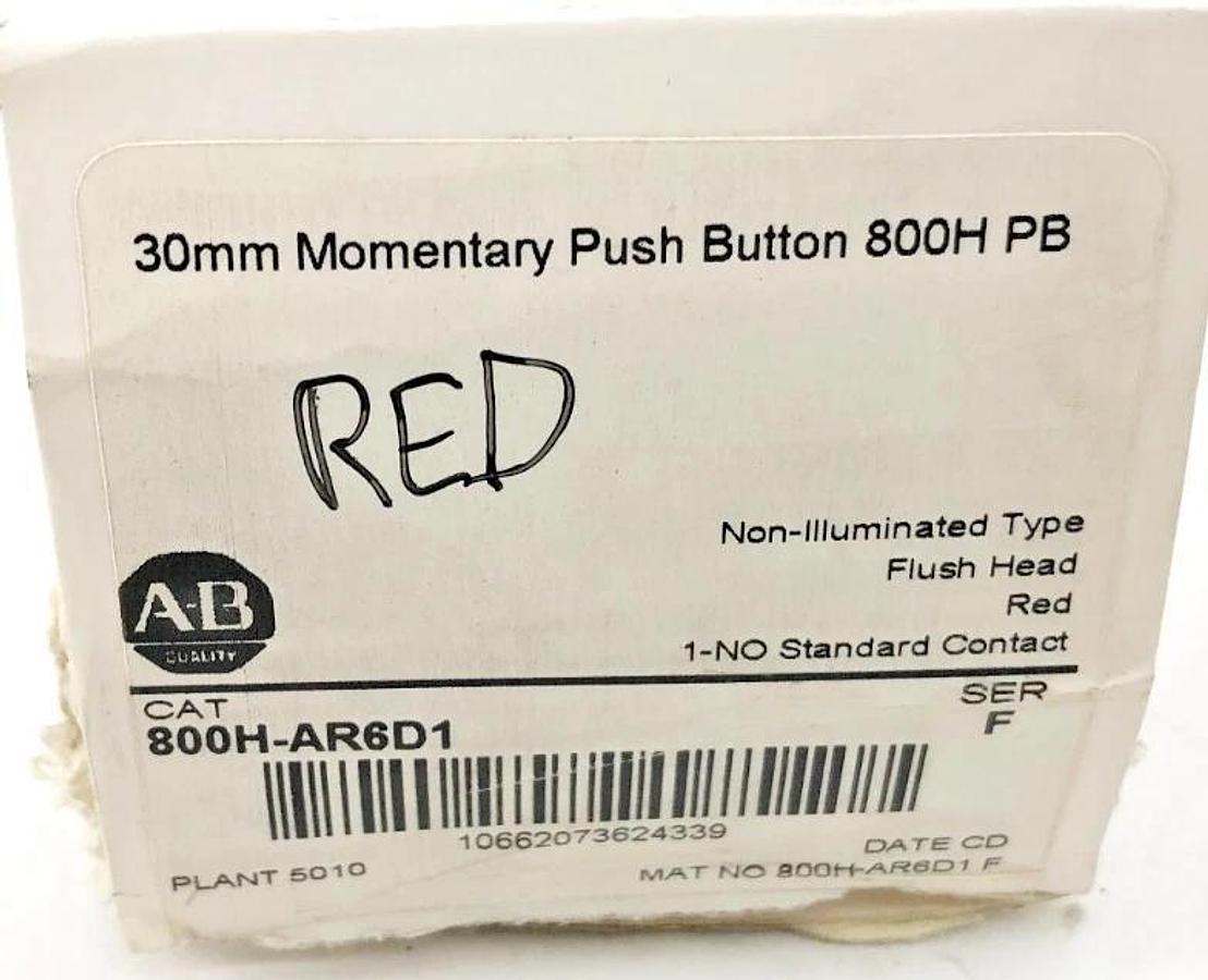 New Allen-Bradley 800H-AR6D1 Ser. F Red Flush Head Momentary Pushbutton 30mm
