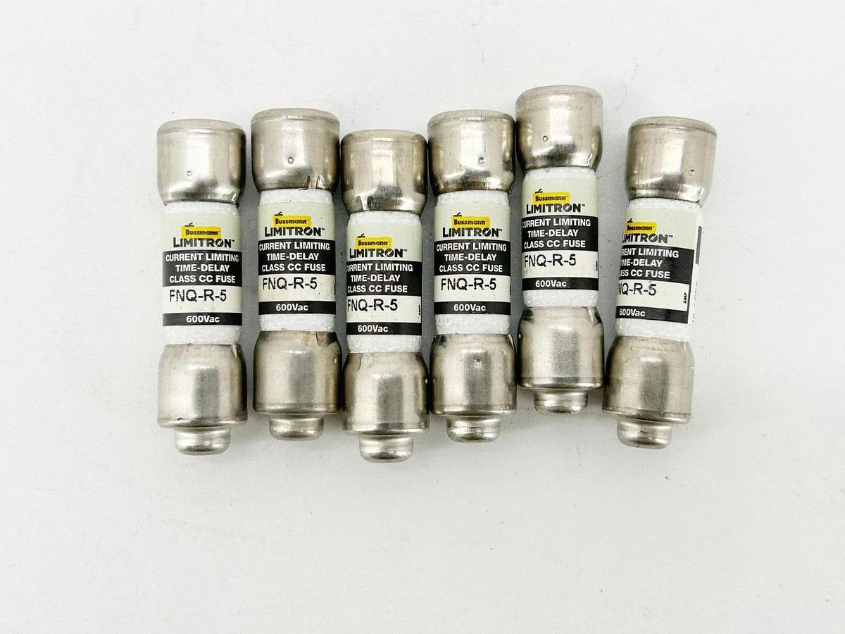 New Lot of 6 Bussmann FNQ-R-5 Time Delay Fuse 5A 500VAC