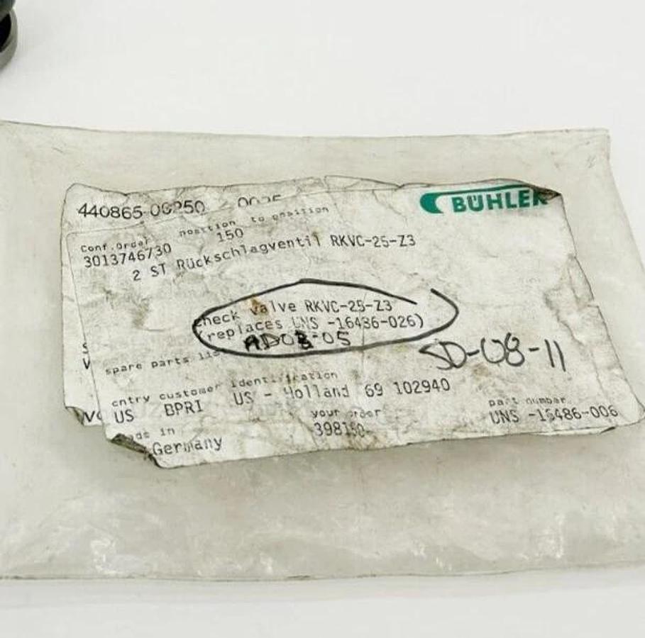 New Buhler RKVC-25-Z3 Check Valve, Bucher RKVC-25-02-Z3.4.1, UNS-16486-006