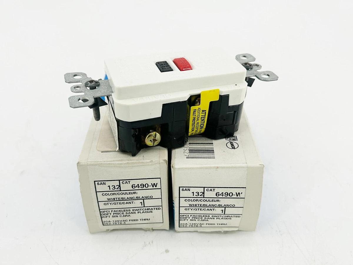 New Lot of 2 Leviton 6490-W Faceless Switch White 125V 20A