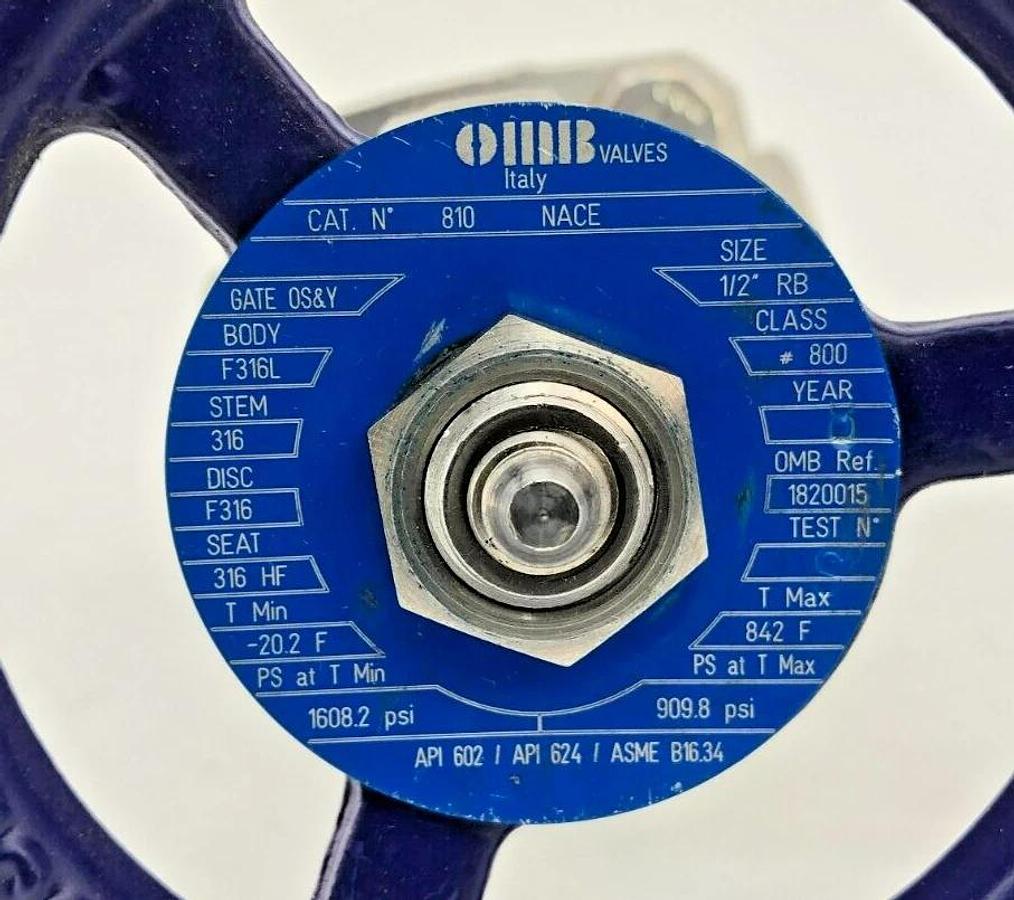New OMB Valves 810 NACE Forged Stainless Steel Gate Valve 1/2" RB