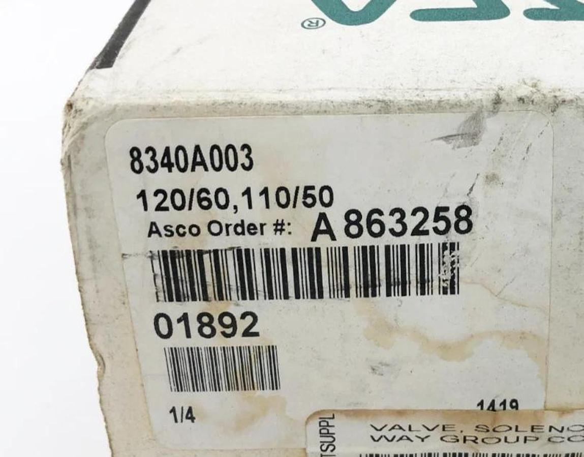 New Asco 8340A003 110/120V Aluminum Body Solenoid Valve 1/4" NPT