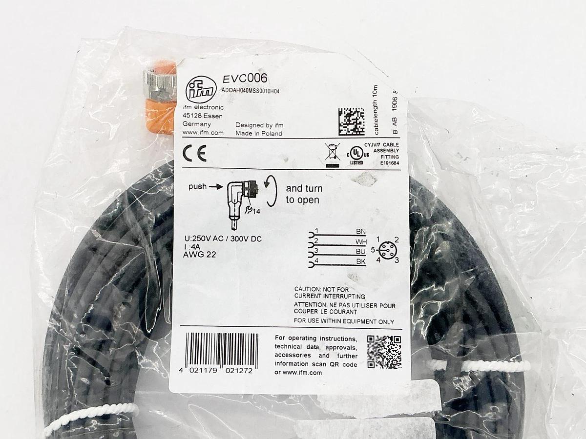New IFM EVC006 Connecting Cable 5Pin 300V 4A 22AWG