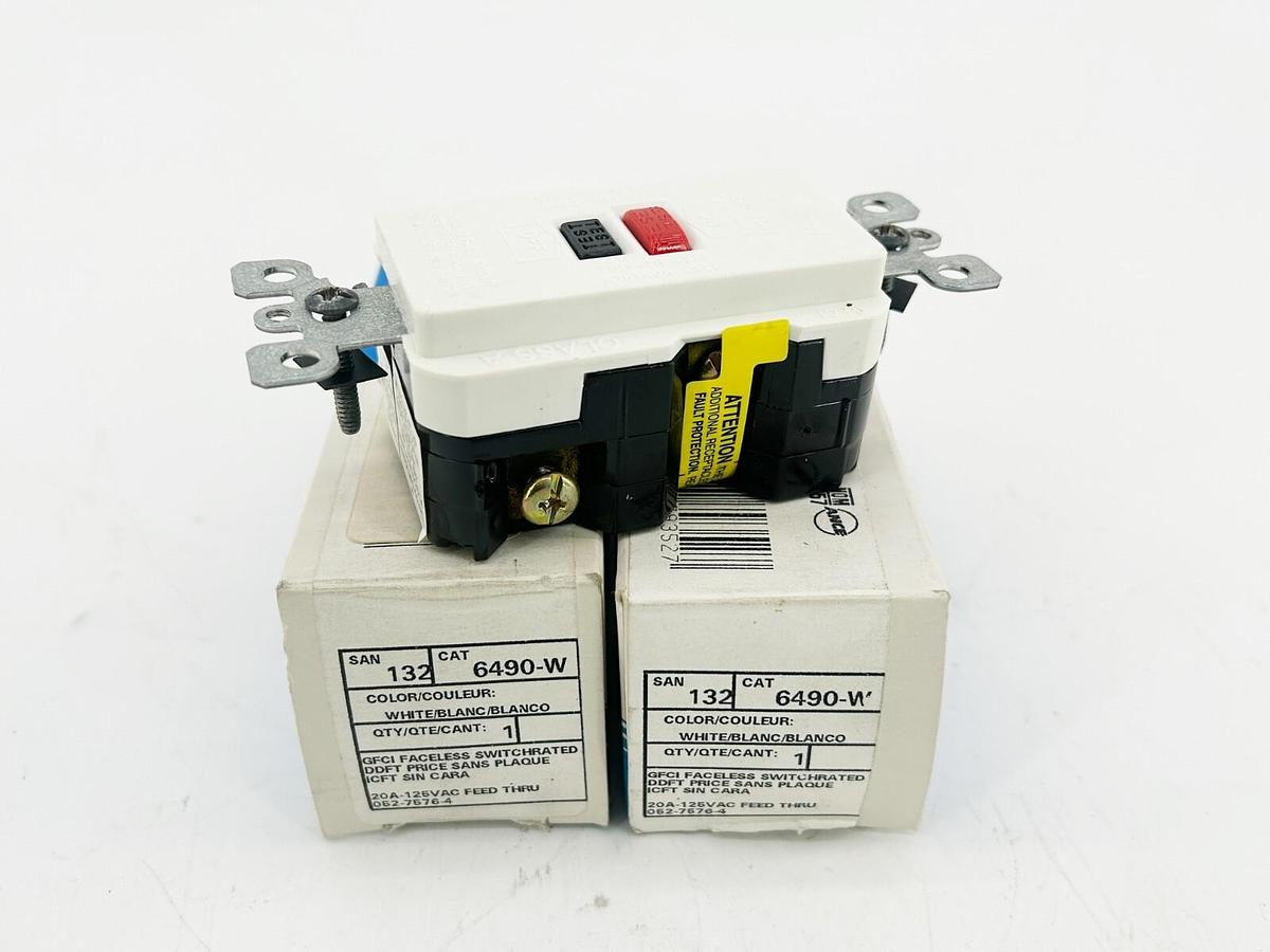 New Lot of 2 Leviton 6490-W Faceless Switch White 125V 20A