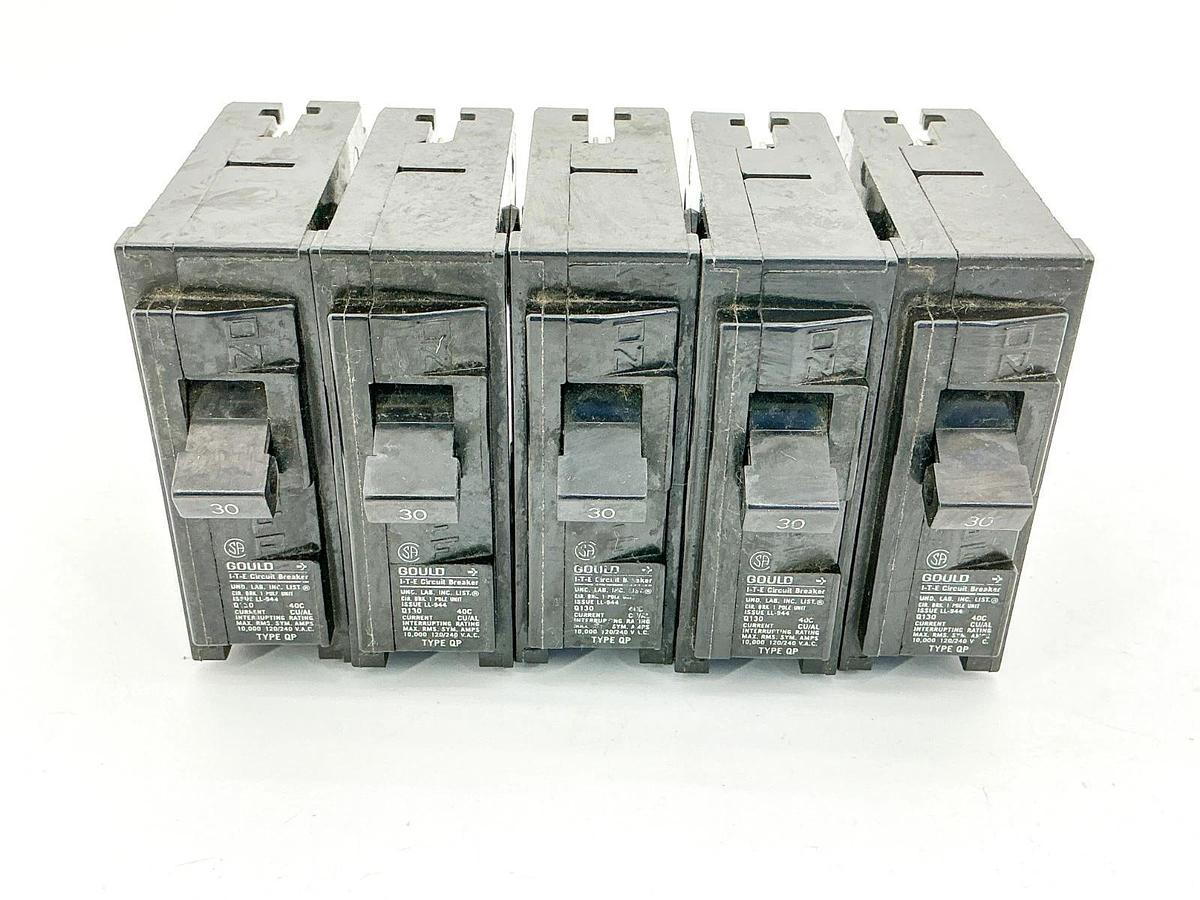 New Lot of 5 Gould ITEQ130 Circuit Breaker 20A 240V 1P Type QP- No Box