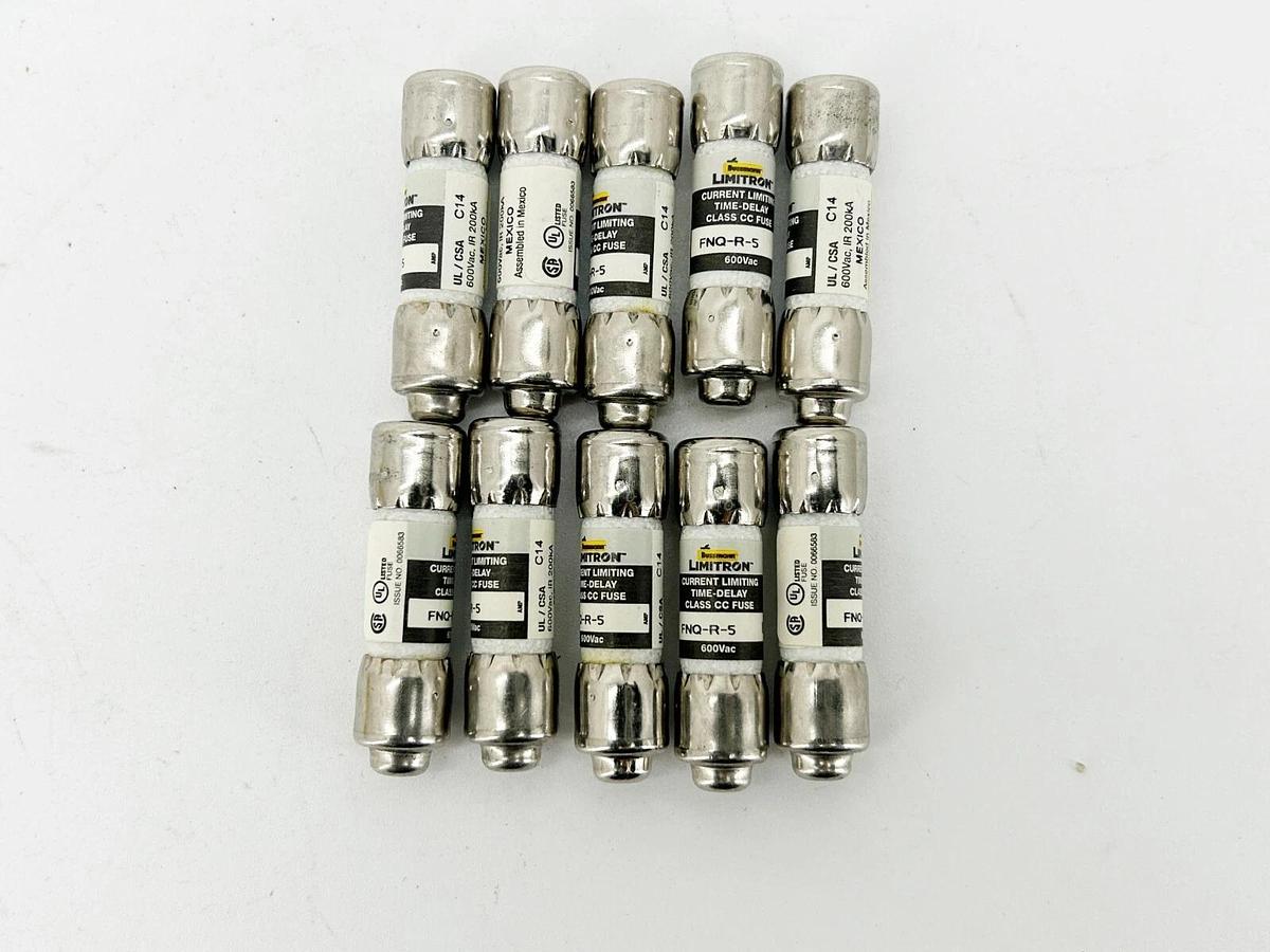 New Bussmann FNQ-R-5 Time Delay Fuse 5A 500VAC Box of 10