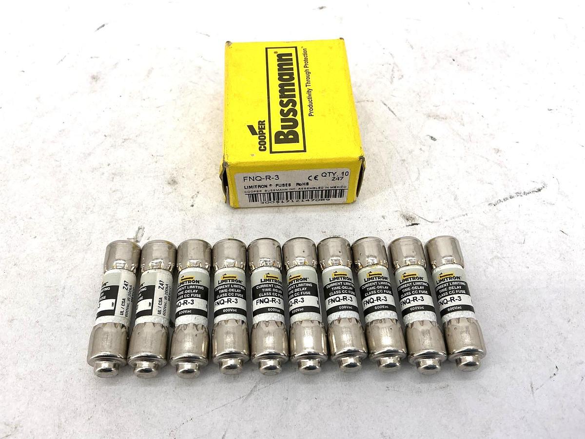 New Bussmann FNQ-R-3 Limitron Current-Limiting Class CC Fuse 3A 600V Box of 10