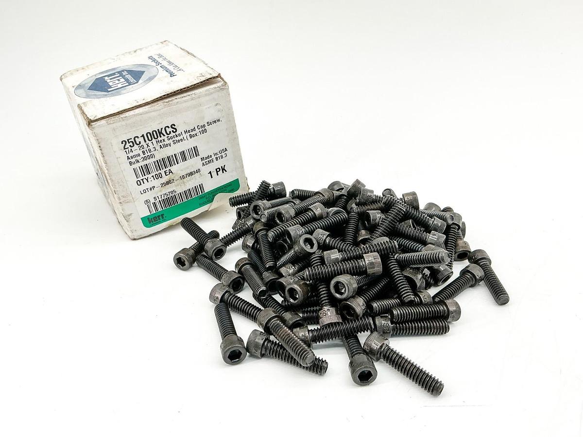 New Box of 100 25C100KCS Hex Socket Head Cap Screw 1/4-20X1