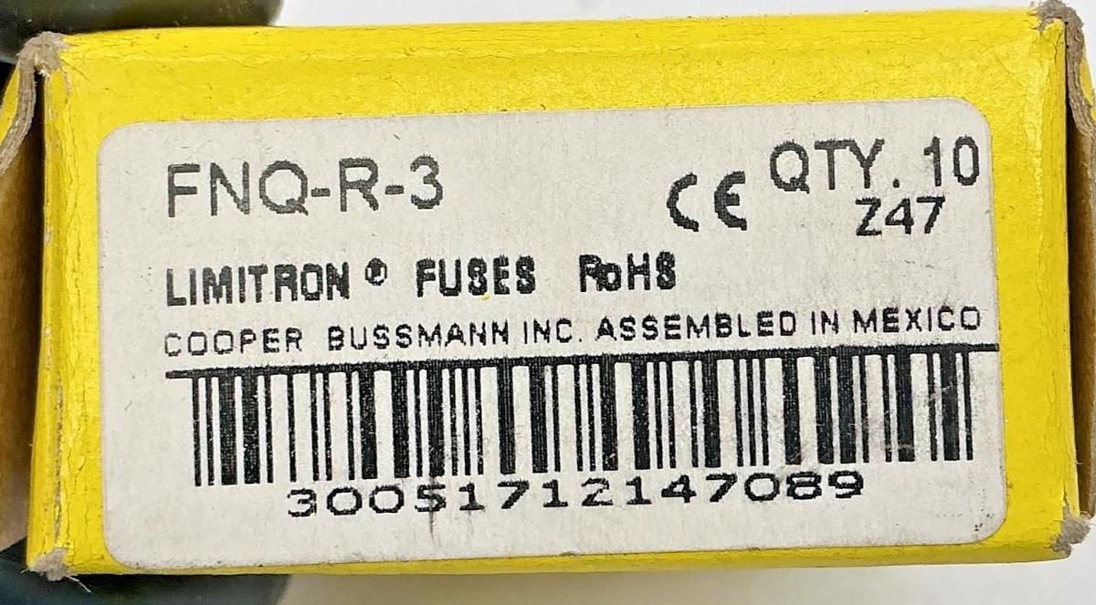 New Bussmann FNQ-R-3 Limitron Current-Limiting Class CC Fuse 3A 600V Box of 10