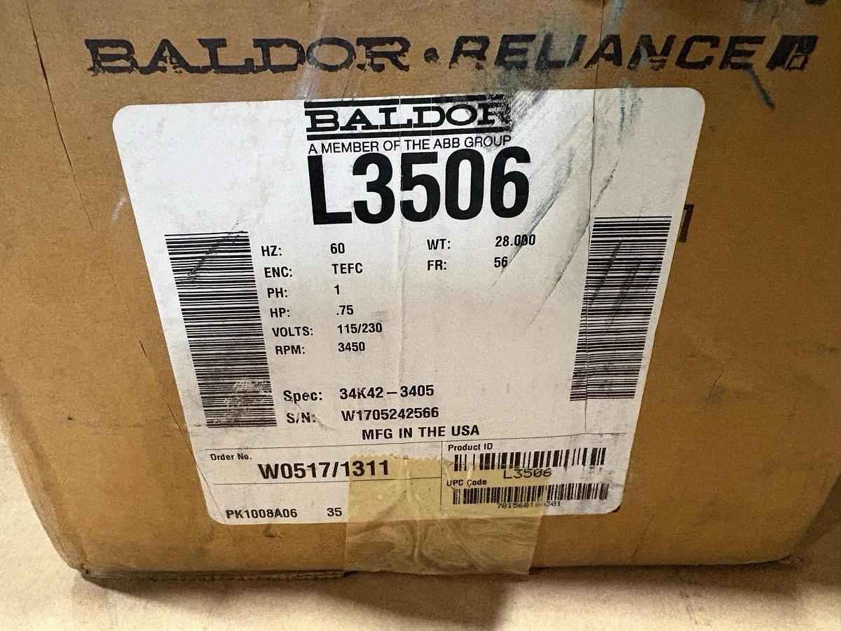 New Baldor L3506 3/4HP TEFC Motor 115/230V Single Phase 3450RPM 56 Frame