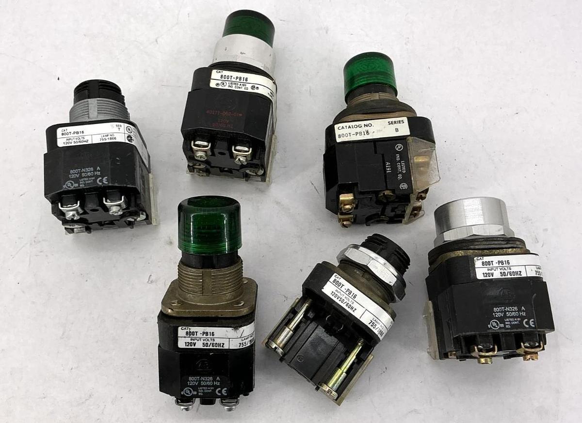 Used Lot of 6 Assorted Allen Bradley 800T-PB16 Ser B & Ser T Illuminated Pushbuttons