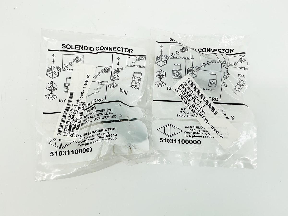 New Lot of 2 Canfield 51031100000 Solenoid Connector 6-48V 50/60Hz