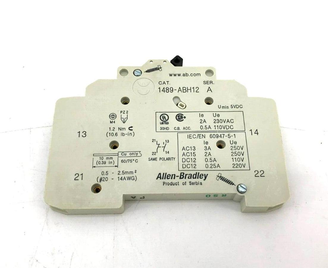 Lot of 2 New Allen-Bradley 1489-ABH12 Ser. A Auxiliary Switches 1-Pole 230VAC 2A