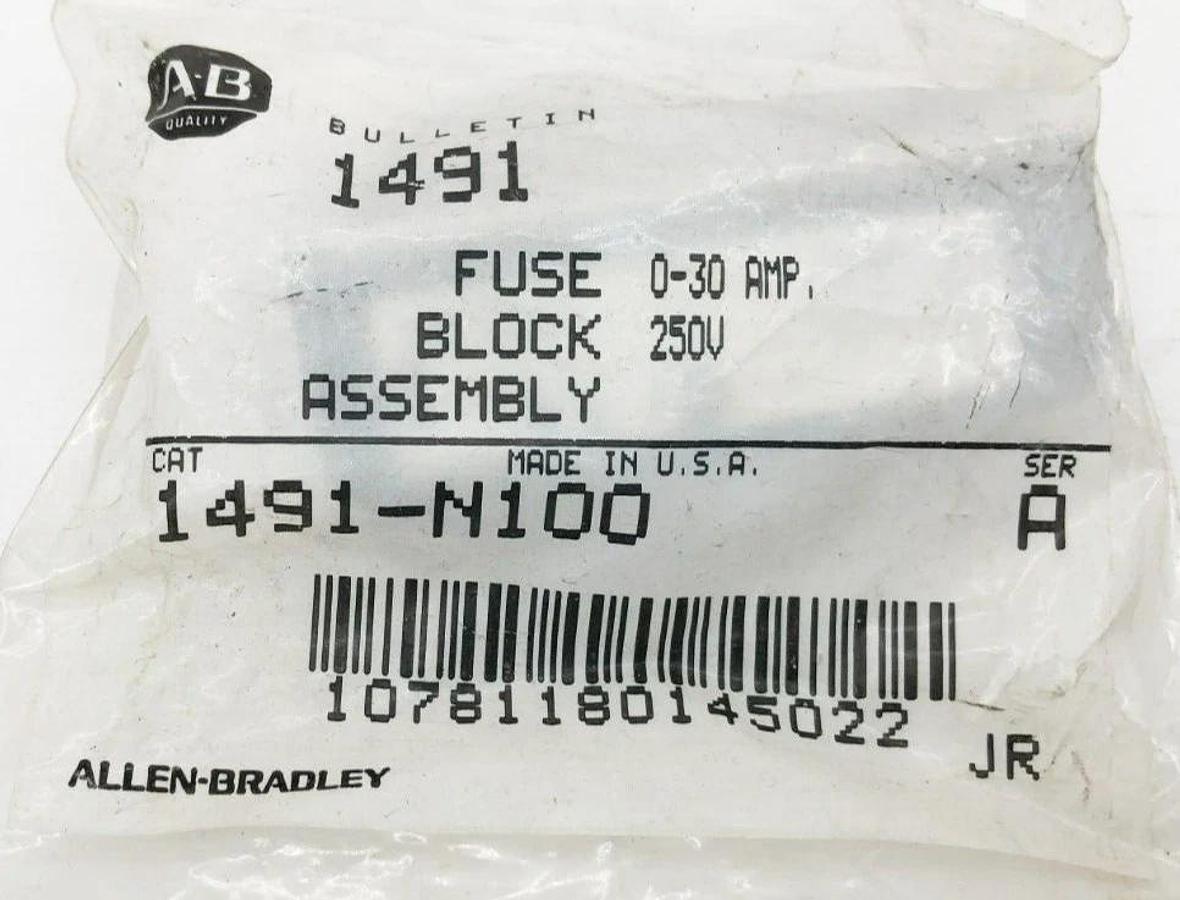 Lot of 2 New AB Allen-Bradley 1491-N100 Ser. A Fuse Block Assemblies 0-30A 250V