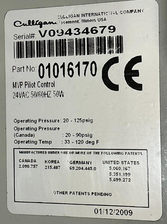 New Culligan 01016170 MVp Pilot Control 120PSIG Op Temp 33-120 50W 24V - No Box