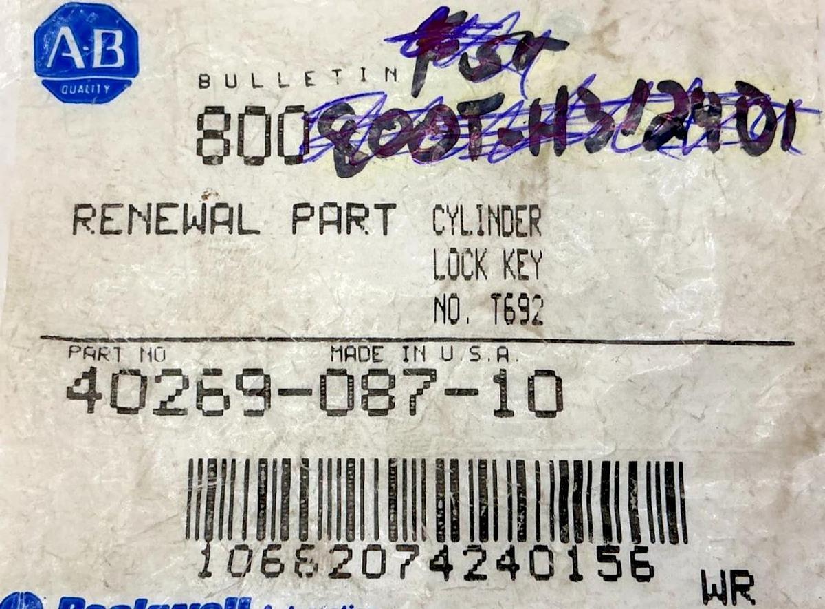 New Allen Bradley 40269-087-10 Renewal Part Cylinder Lock Key No. T692