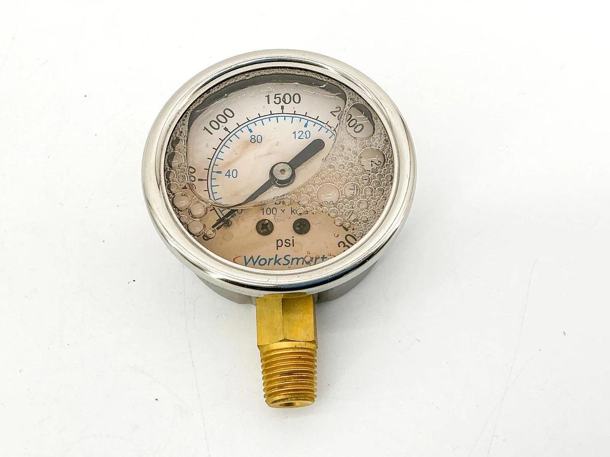 New Worksmart WS-PE-GAGE-163 Pressure Gauge 2.5" SS 3000PSI 1/4NPT
