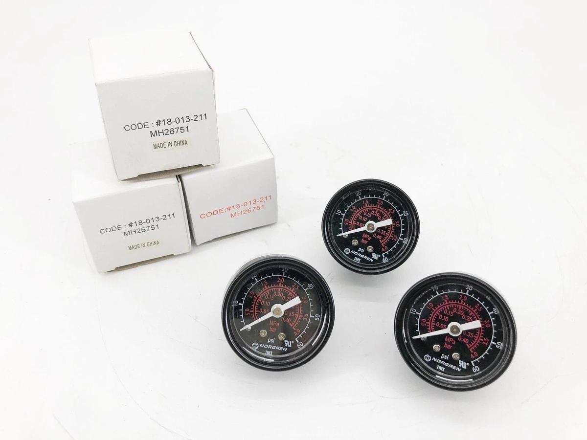 Lot of 3 New Norgren 18-013-211 Pressure Gauges 0-60psi 1/8" NPT