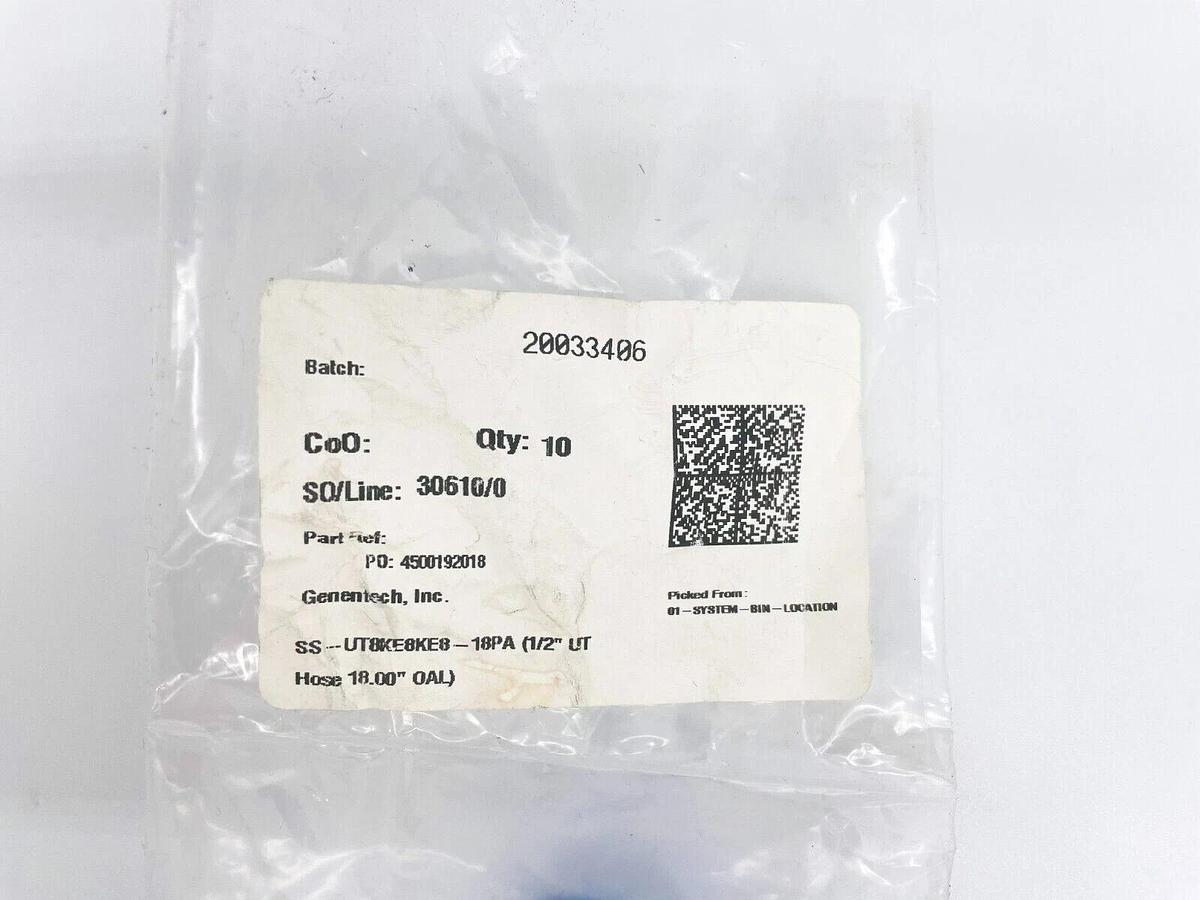 Used New Swagelok UT-8 PFA Flexible Tubing U-Series 1/2" x 18" TFE SS-UT8KE8KE8-18PA