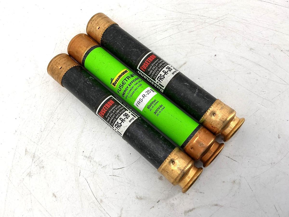 Lot of 3 New Bussmann FRS-R-20 Fusetron Time-Delay Class RK5 Fuse 20A 600V