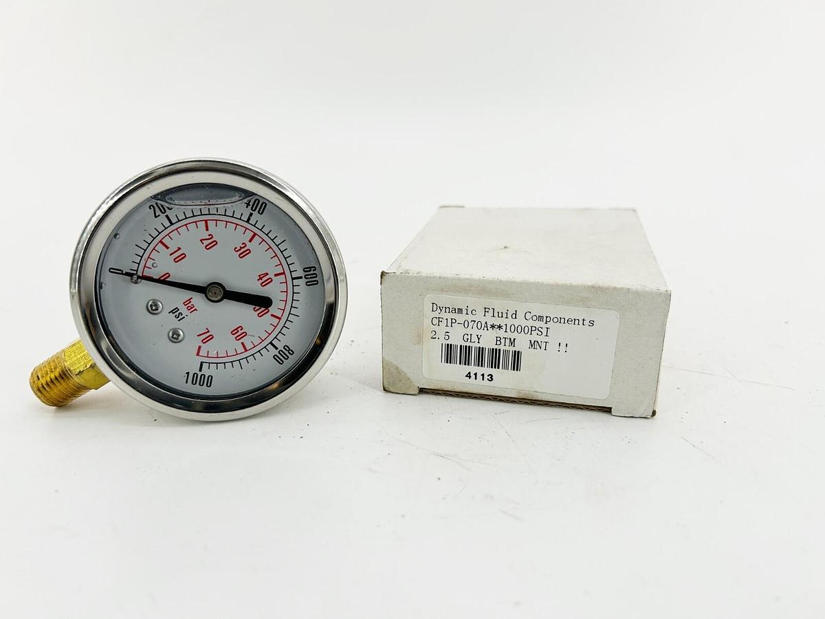 New Dynamic Fluid CF1P-070A Pressure Gauge 1000PSI