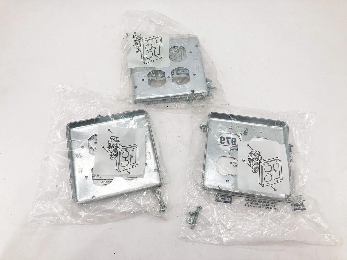 Lot of 3 New Hubbell Raco 979 Square Covers 2-Gang Galvanized 4-11/16"