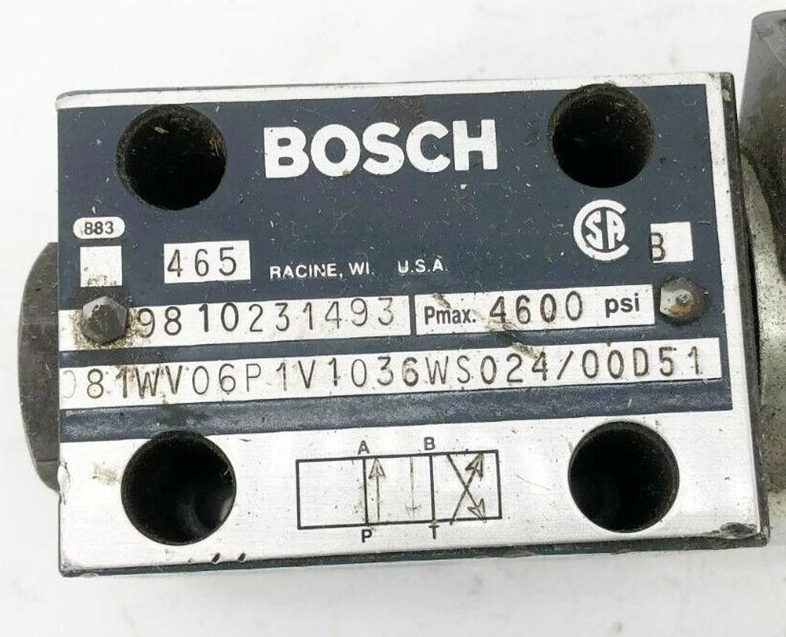 Used Bosch 9810231493 Hydraulic Solenoid Valve 4600psi 24VDC 81WV06P1V1036WS024/00D51