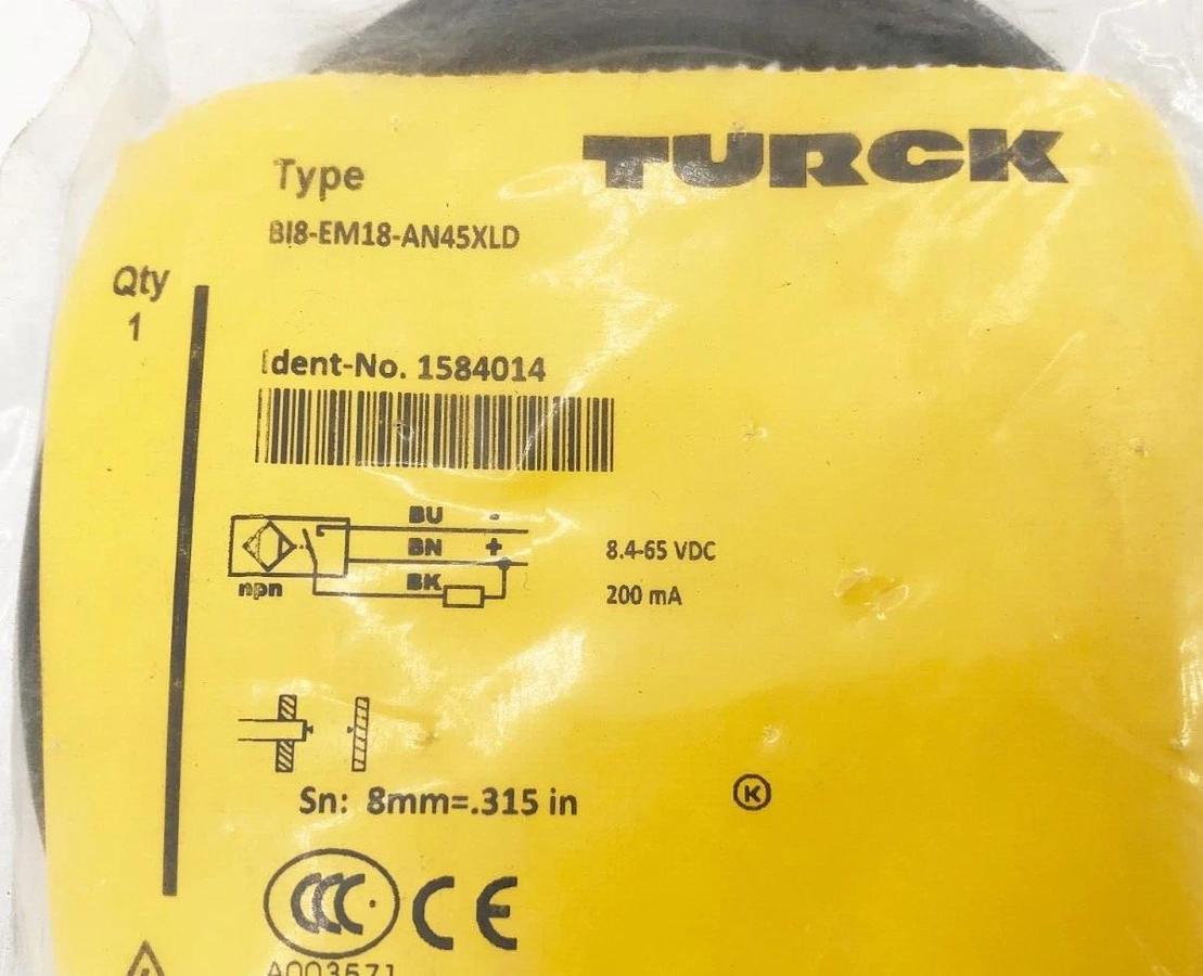 New Turck BI8-EM18-AN45XLD Inductive Proximity Sensor 1584014