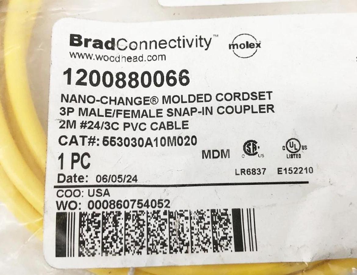 New Brad Connectivity 1200880066 Cordset 3P MA/FE Snap-In 2m 553030A10M020
