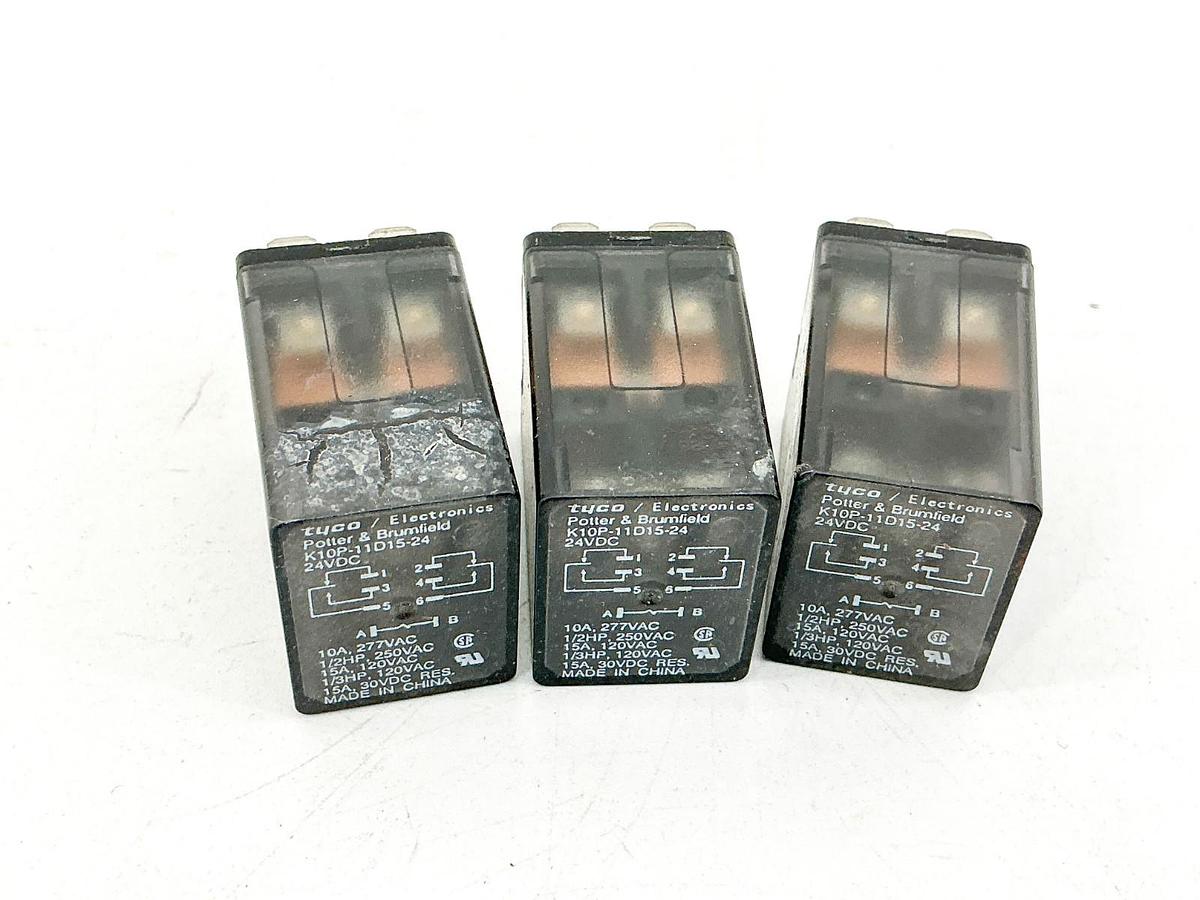 New Lot of 3 Tyco Potter & Brumfiel K10P-11D15-24 Relay 24VDC 10A 1/2HP - No Box