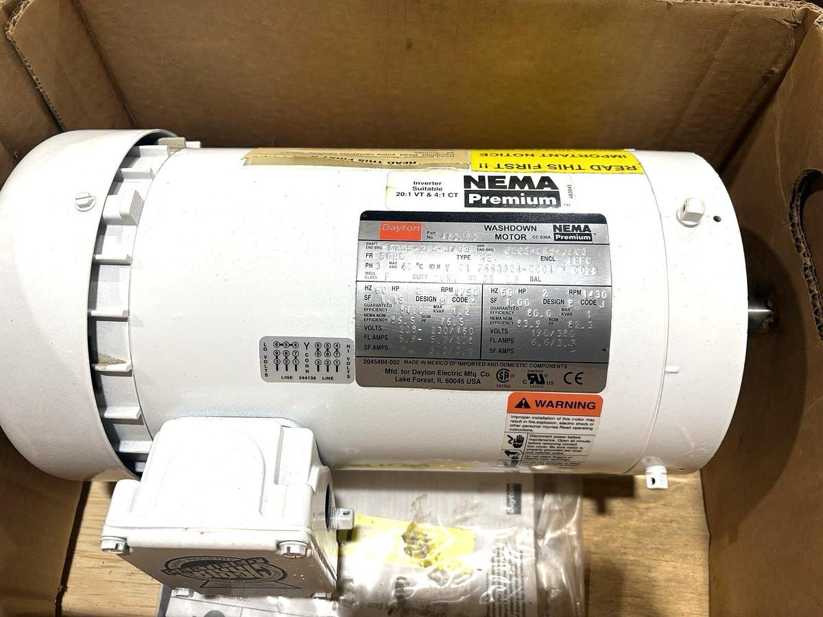 New Dayton 48ZJ93 2HP TEFC Washdown Motor 230/460V 1750rpm 56HC Frame