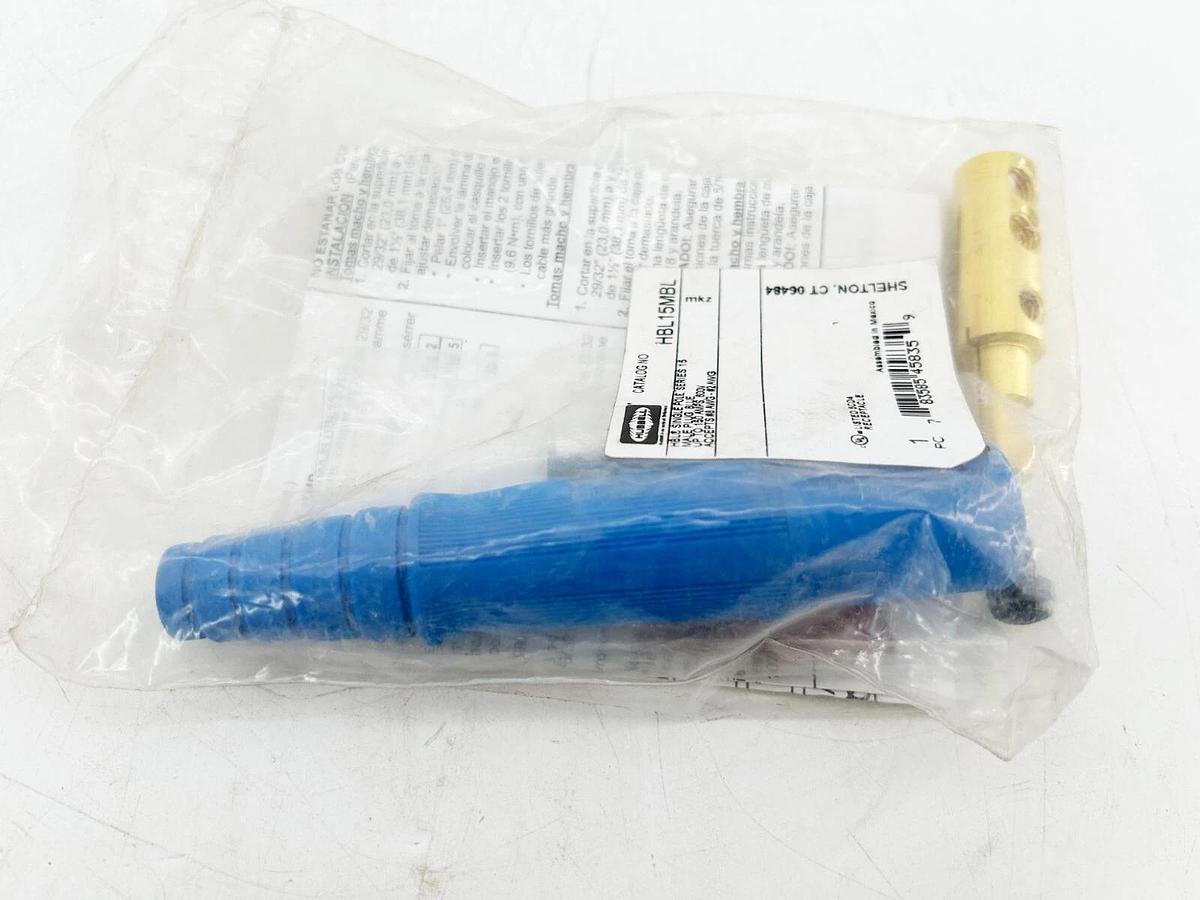 New Hubbell HBL15MBL Connector Single Pole Series 15 Male Plug Blue up to 150 Am