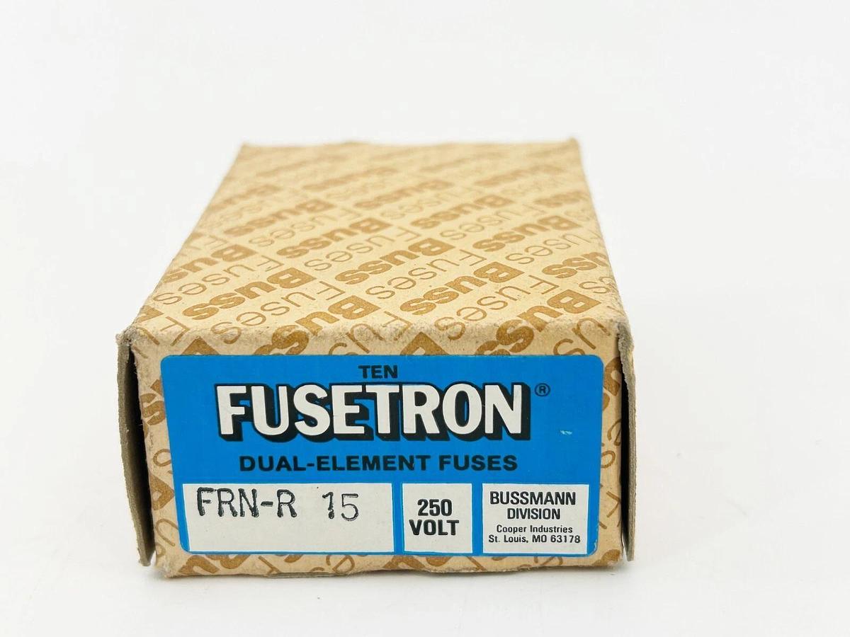 New Box of 10 Bussmann FRN-R-15 Dual Element Time Delay Fuse 15A 125VDC Class RK
