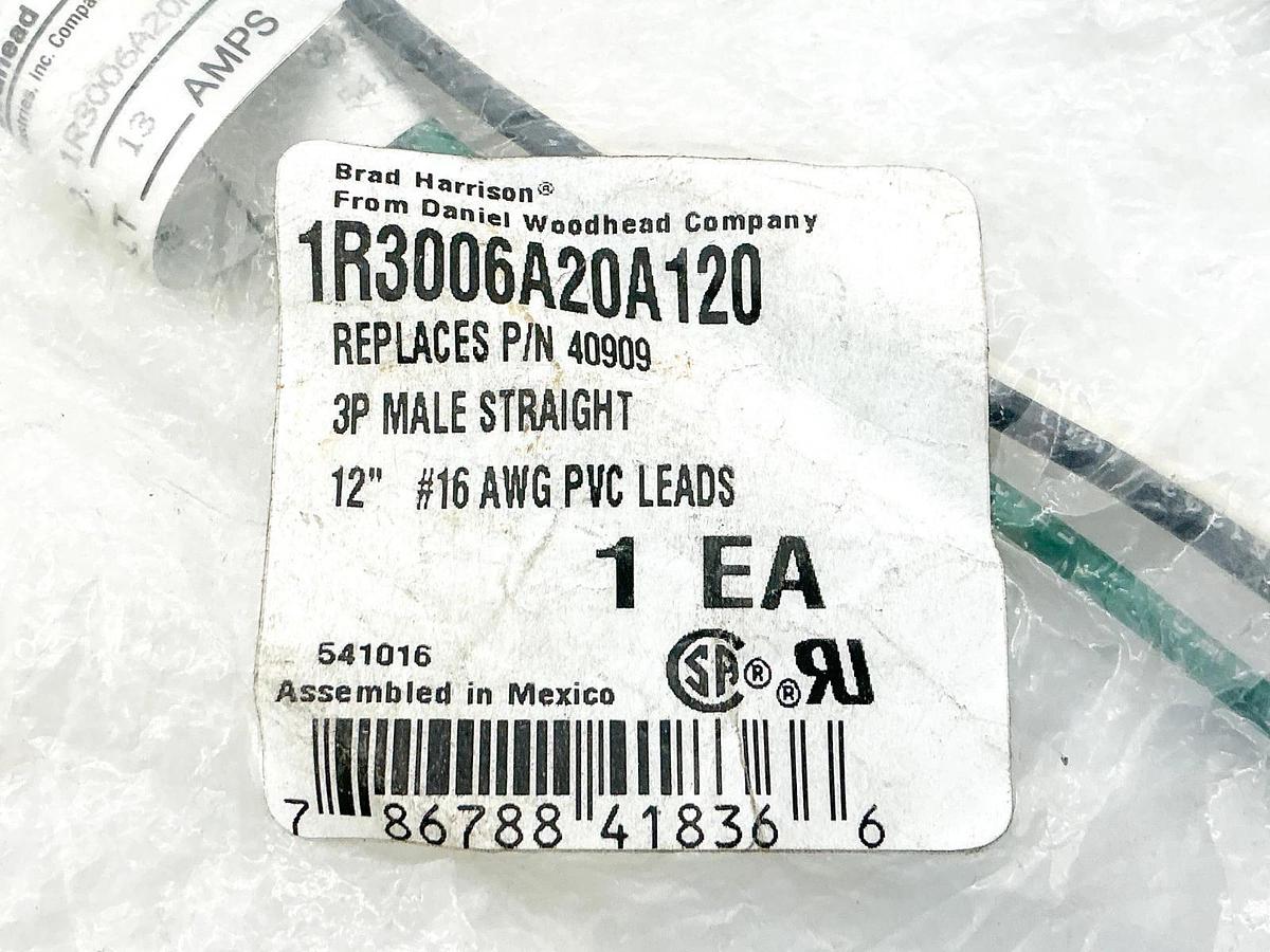 New Lot of 2 Brad Harrison 1R3006A20A120 Cordset 600V 1300130202 40909