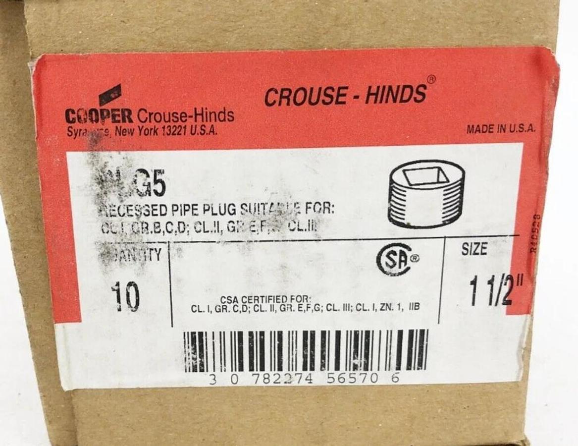 Box of 10 New Cooper Crouse-Hinds PLG5 1-1/2" Recessed Plugs