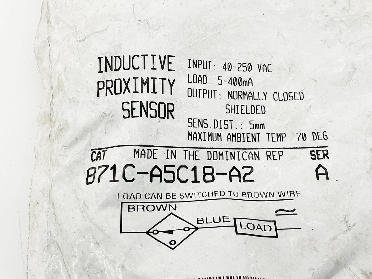 New Allen Bradley 871C-A5C18-A2 Inductive Proximity Sensor 240V 500mA Ser.A