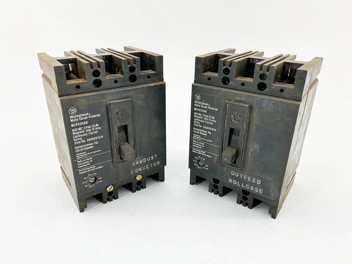 Used Lot of 2 Westinghouse MCP03150R Circuit Breaker 15A 3P 600V