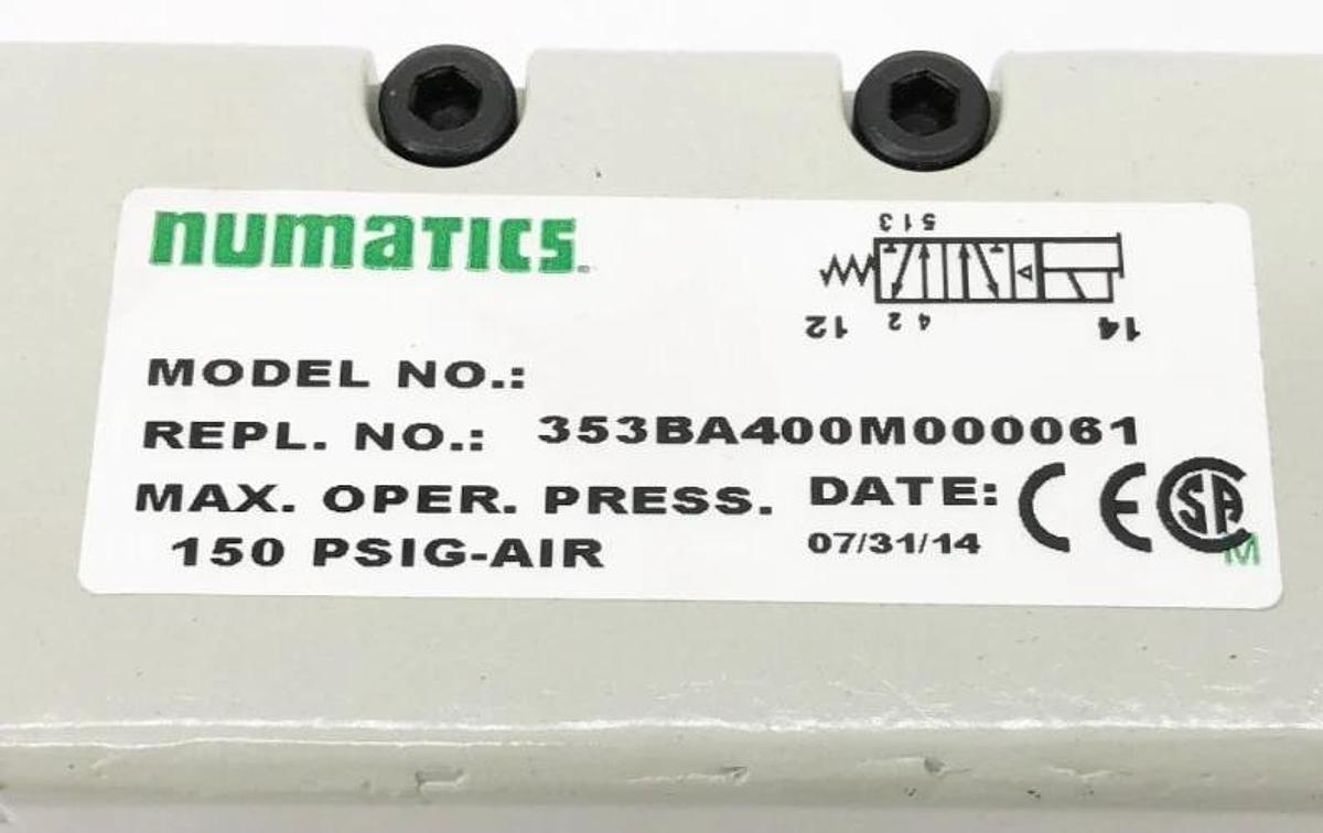 New Numatics 353BA400M000061 Solenoid Valve 24VDC 1/2" NPT 150psig - No Box