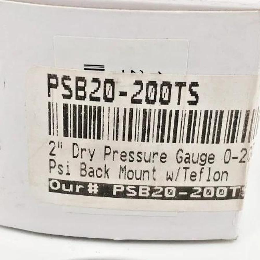 Lot of 2 New PSB20-200TS Dry Pressure Gauges 2" 0-200psi Back Mount w/ Teflon