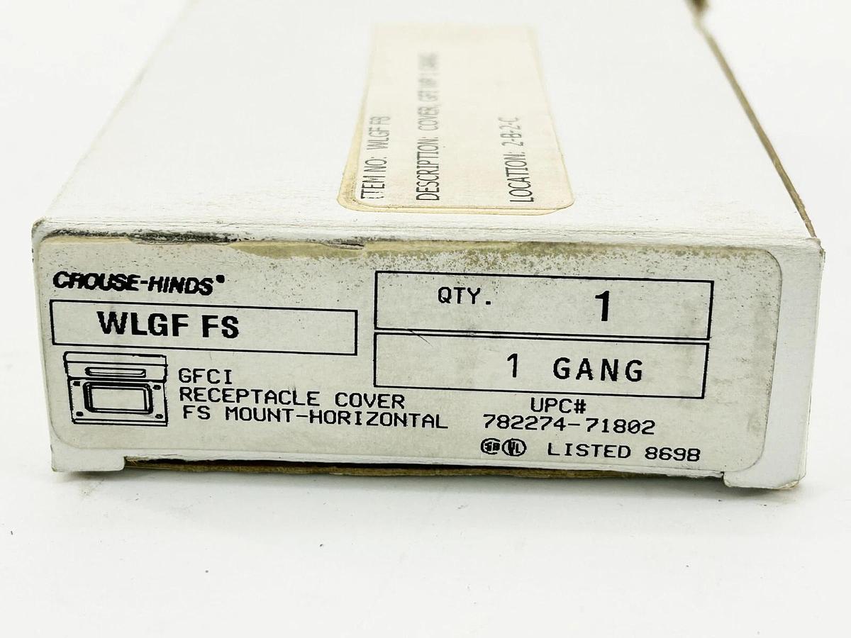 New Crouse Hinds WLGF FS Receptacle Cover 1 Gang GFCI FS Mount-Horizontal