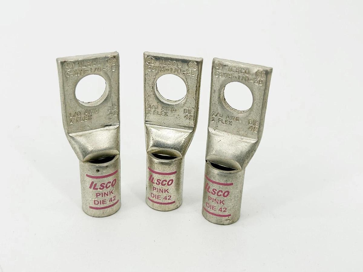 New Lot of 3 Ilsco CSWS-1/0-38 Copper Compression Lug 1/0 AWG Short Barrel