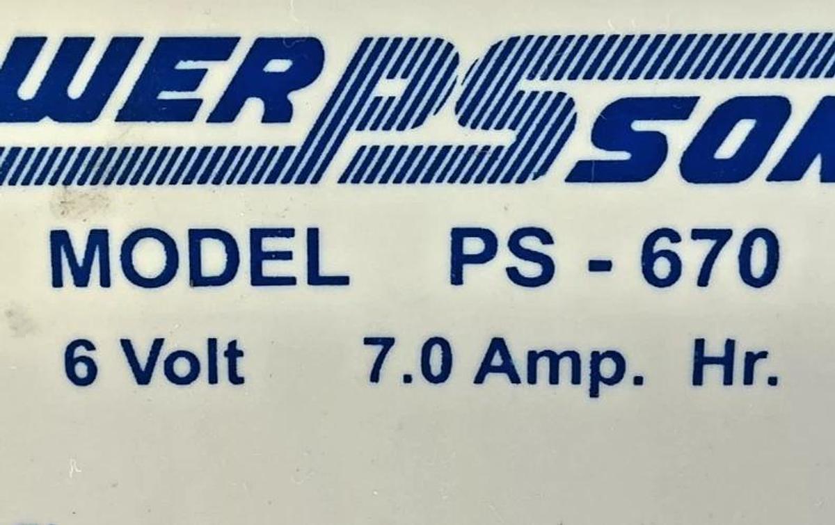 Used Power PS Sonic PS-670 Sealed Rechargeable Battery Lead Acid Battery 6V 7.0A Hr.