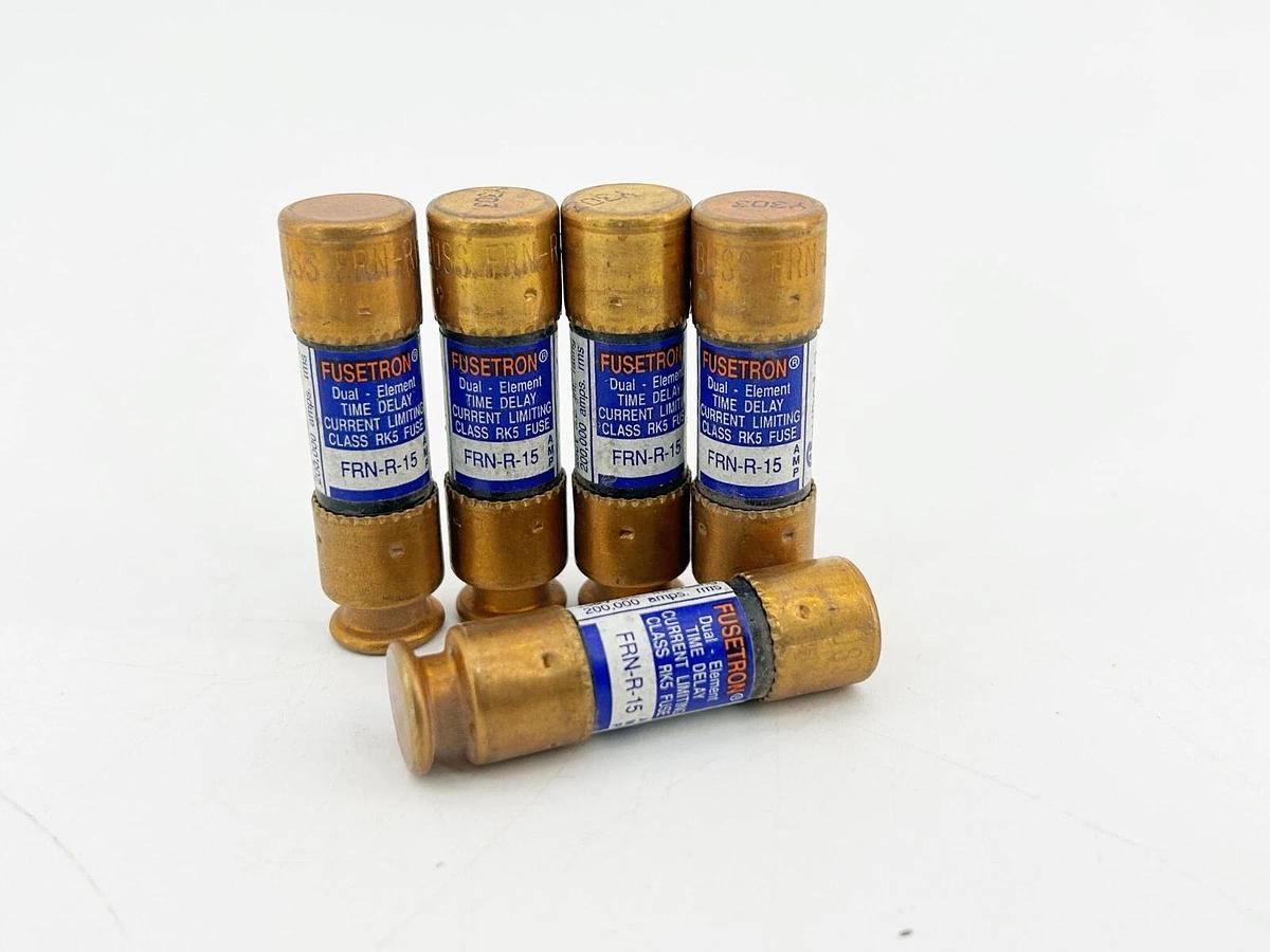 Used Lot of 5 FRN-R-15 Dual Element Time Delay Fuse 15A 125VDC Class RK5
